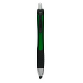 Stylus Click Pen - Green - Black Rubber Grip - Pad Printed